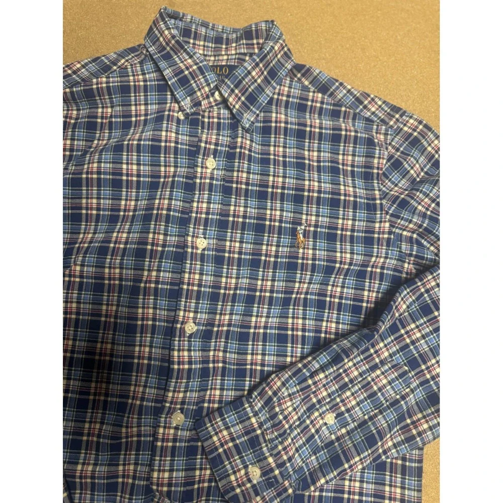 Polo Ralph Lauren Mens Classic Fit Plaid Button Down‎ Shirt Blue Size M $89